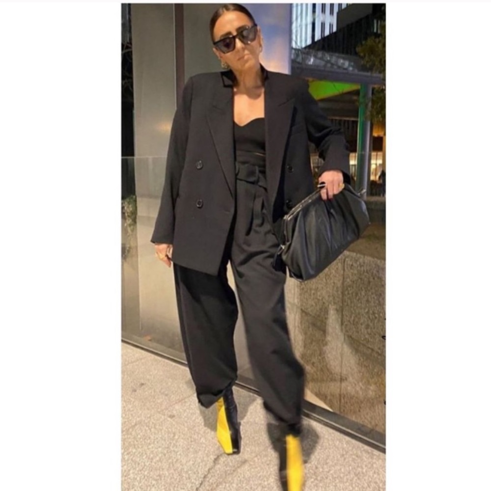 Zara Black + Yellow leather heel boots NWT